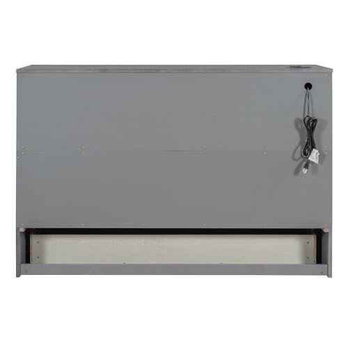 Harper & Bright Designs Full Size Murphy Bed Wall Bed, Solid Pine Murphy Bed Chest Cube Cabinet Bed with USB
