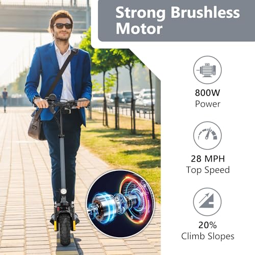 Electric Scooter Adults, 800W Motor & 28 MPH Portable Folding Commuting Eletric Scooter, Up to 22 Miles Range, 10" Off Road Tires e Scooter