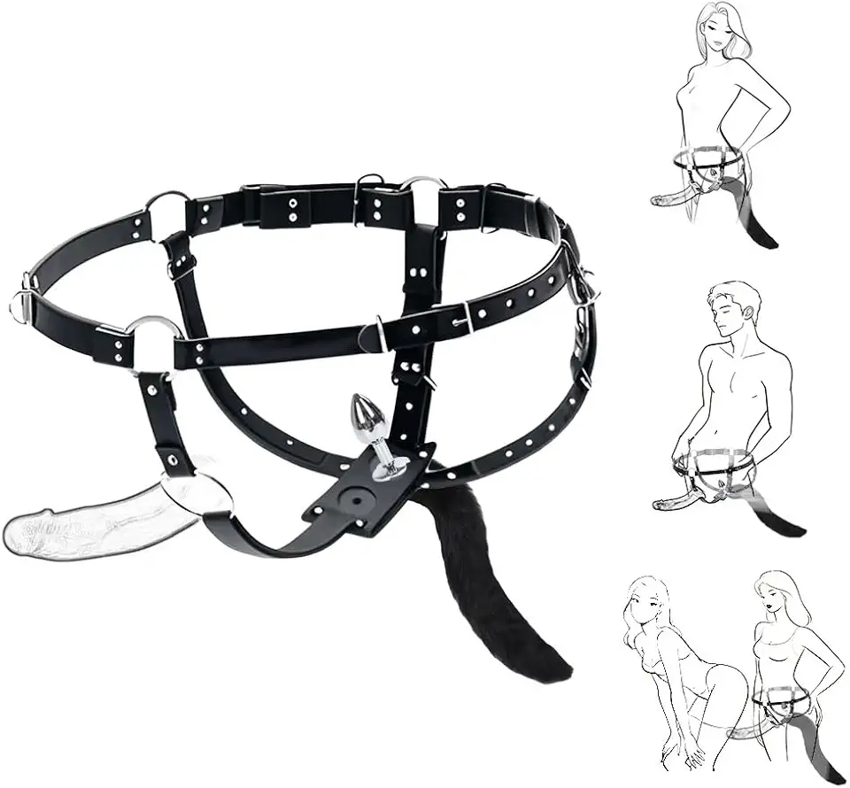 Strap On Dildo Harness Sex Toys Butt Plug Tail, SM Bondage Strap Erotic Cosplay Accessory