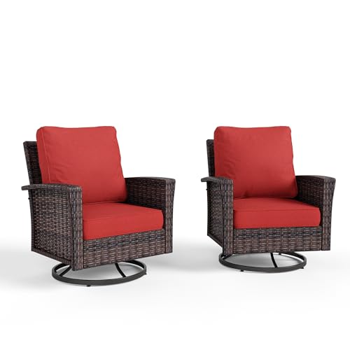 HERA'S HOUSE High Back Patio Furniture Set with Swivel Chairs, Outdoor Wicker Conversation Sets with 5.5" Comfy Cushions, 4 Piece Outside Sofa Sets