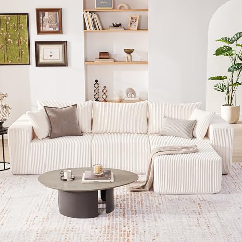 107.4" Cloud Couch Sectional, Modular Sofa with Deep Seat, Plush Corduroy L Shaped Boneless Couch, Convertible Sectional Couches for Living Room