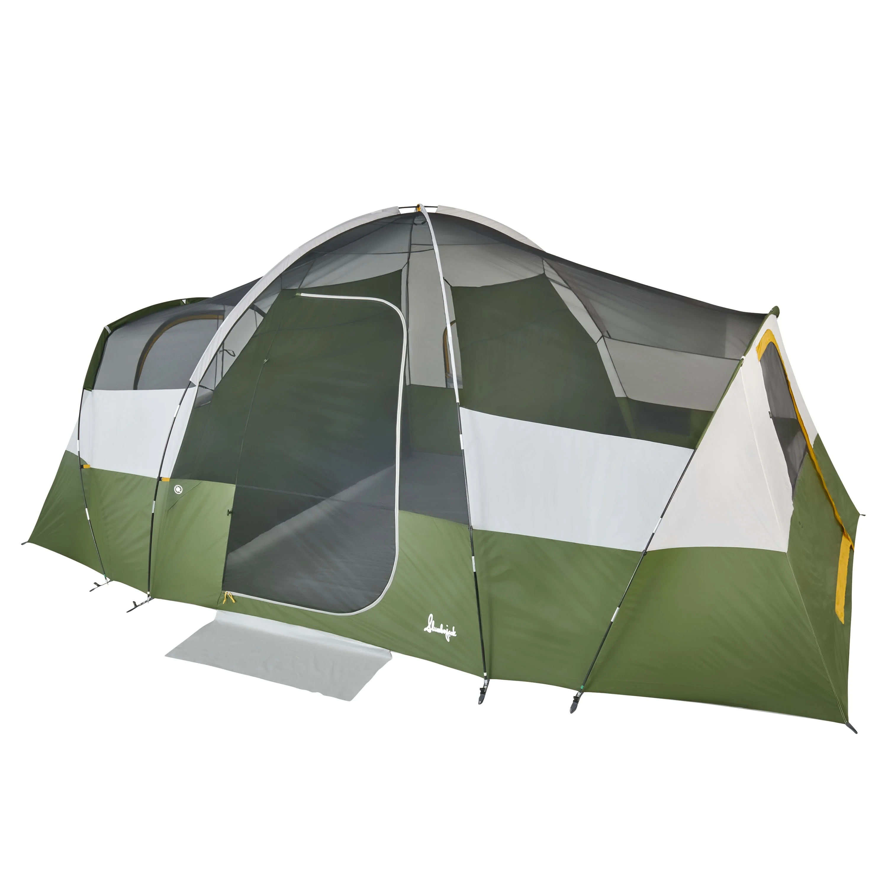 Slumberjack Riverbend 10-Person, 3-Room, Hybrid Dome Tent, Off-White / Green, with Full Fly
