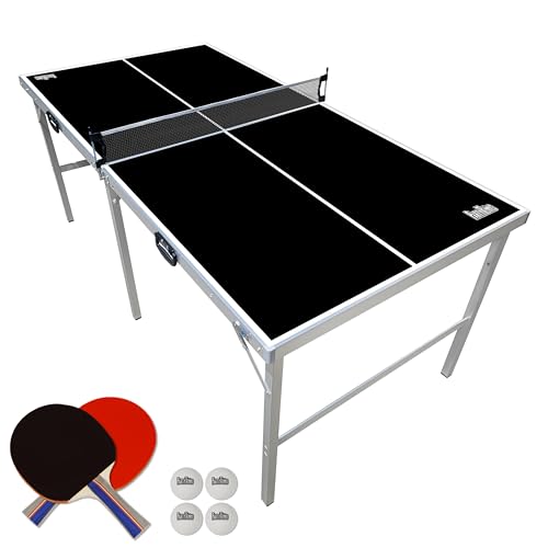 PartyLife 6 ft x 3 ft Ping Pong Table Tennis Table | Mid-Size Portable Folding Indoor Outdoor Ping Pong Table Tennis Table w/Optional LED Lights |