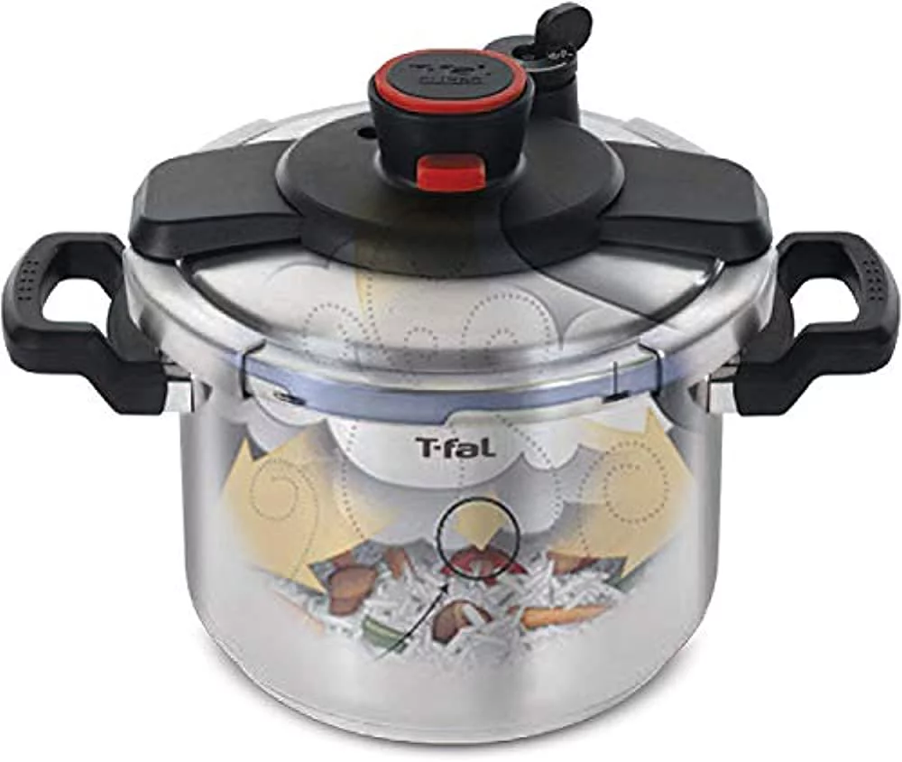 T-fal P45007 Clipso Stainless Steel Dishwasher Safe PTFE PFOA and Cadmium Free 12-PSI Pressure Cooker Cookware, 6.3-Quart, Silver