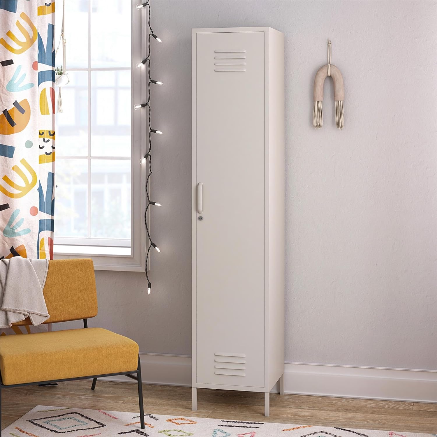 Novogratz Cache 1-Door Tall Single Metal Locker Style Storage Cabinet, Parchment