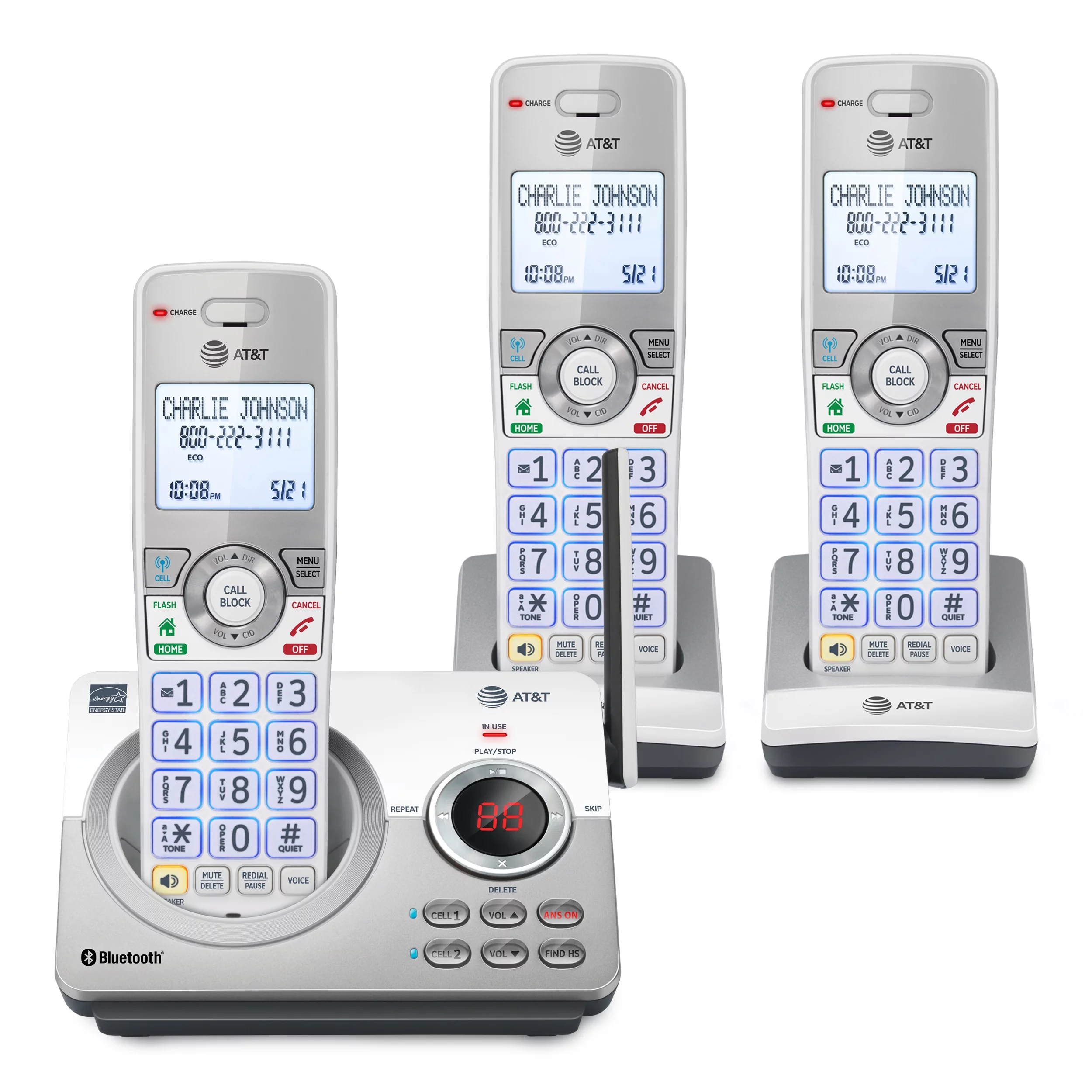 AT&T DL72310 3 Handset Expandable Cordless Phone with Unsurpassed Range, Bluetooth Connect to Cell