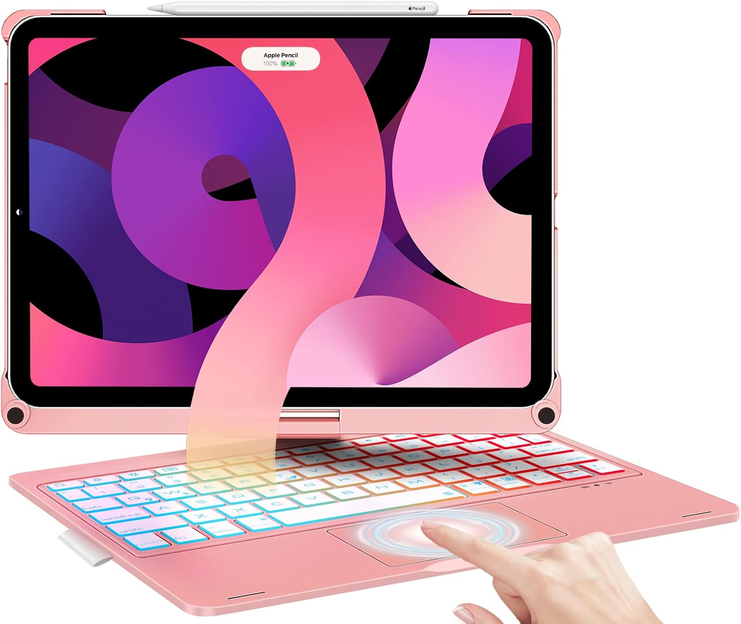 Touchpad iPad Air 5th Generation 10.9-inch 2022 Case with Keyboard, Magic Rainbow Keyboard with Pencil Holder