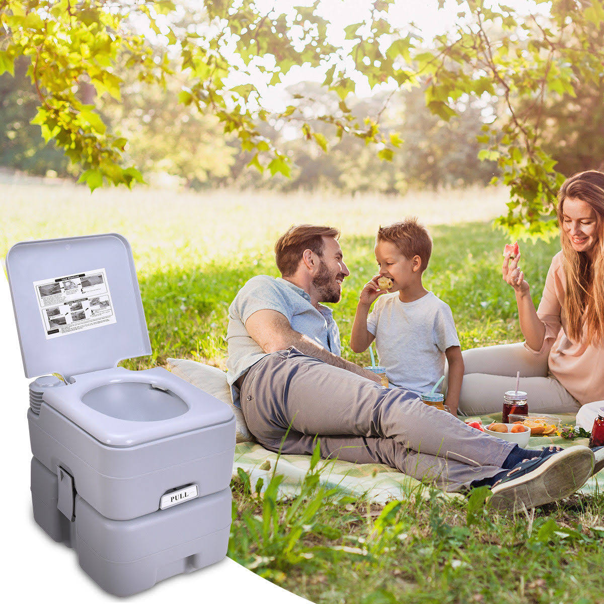Gymax 5 Gallon 20L Portable Toilet Flush Travel Camping Outdoor/Indoor Potty Commode