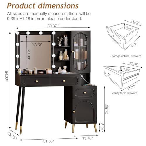 Vanity Desk with Mirror and Lights, with Power Outlet and 10 Lights Modern Capacity Makeup Vanity with 3 Drawers, Makeup Table for Bedroom