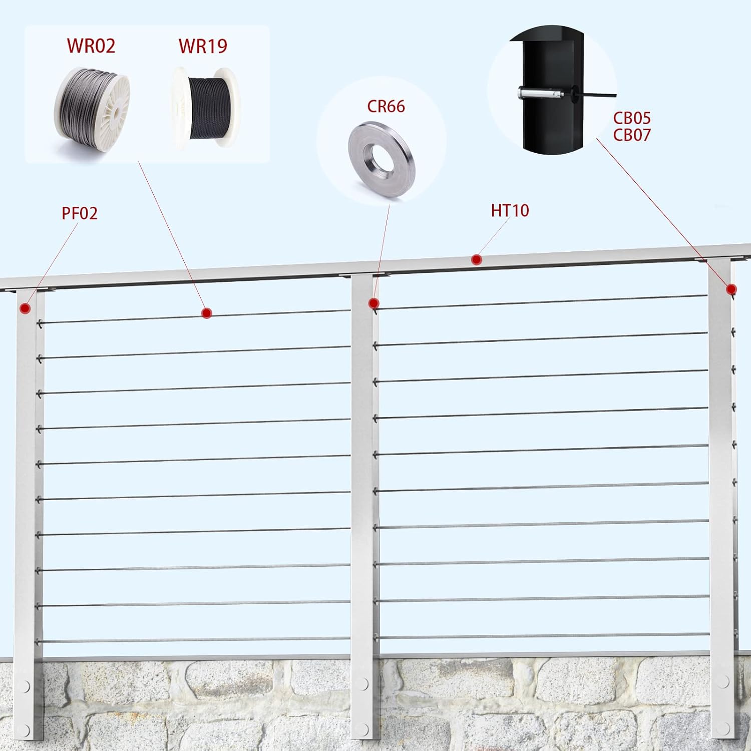 Muzata 4PACK Cable Railing Side Mounted Post Square Brushed 36''x2''x2'' Stainless Steel Pre-Drilled for Wood Concrete Surface Mount Level Deck