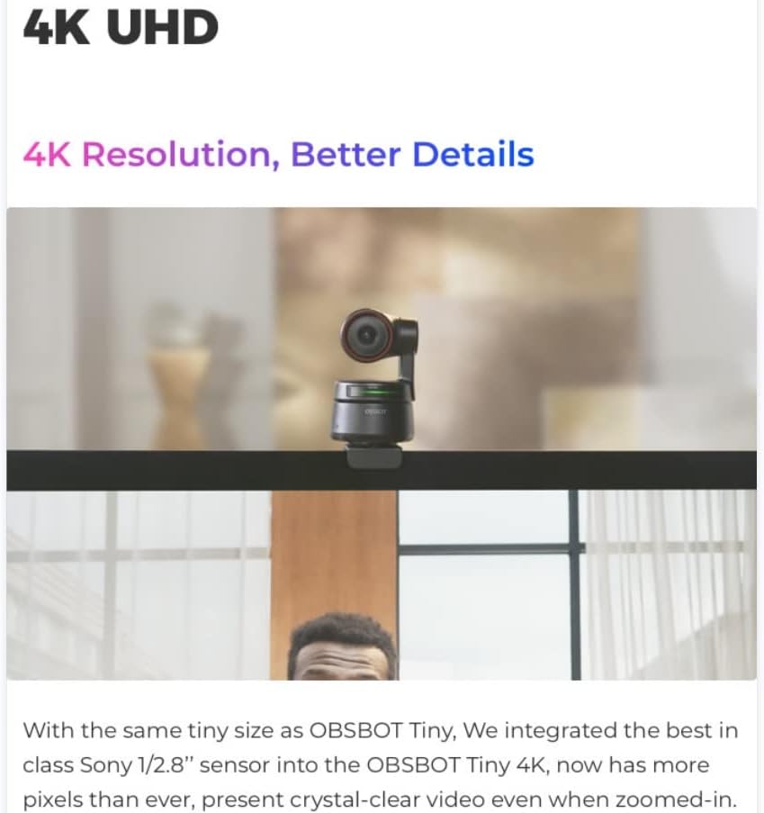 OBSBOT Tiny 4K PTZ Webcam