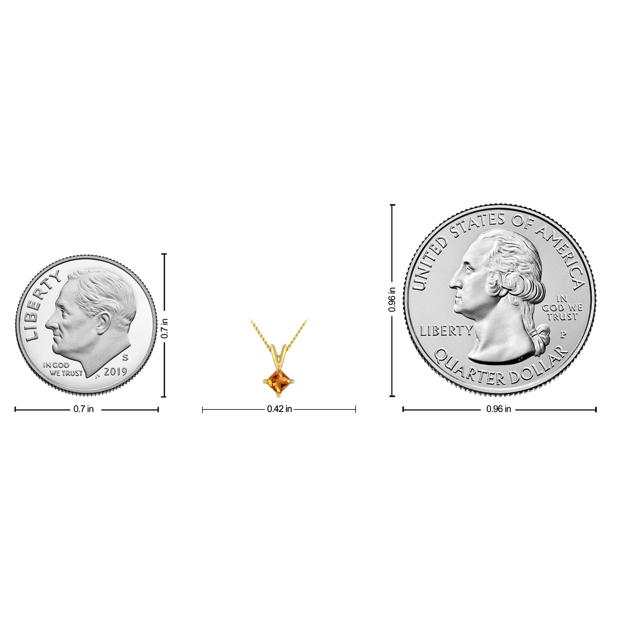 1/4 Carat Princess Shape Citrine 10K Yellow Gold V-bail Classic Solitaire Pendant Necklace For Women (Gemstone 4.00MM)