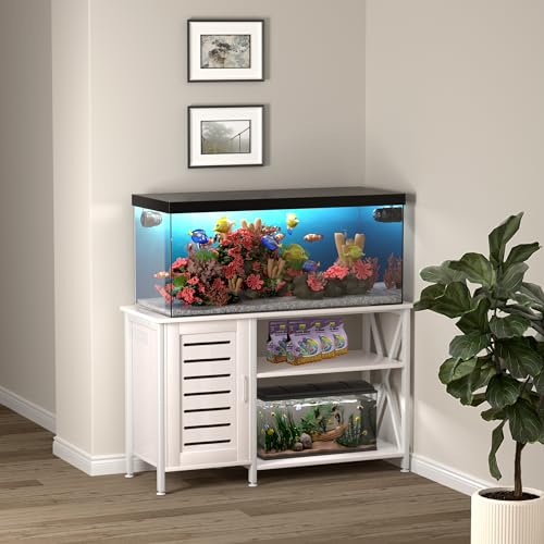 55-75 Gallon Fish Tank Stand, Aquarium Stand with Power Outlets and Cabinet for Fish Tank Accessories Storage, Heavy Duty Metal Frame
