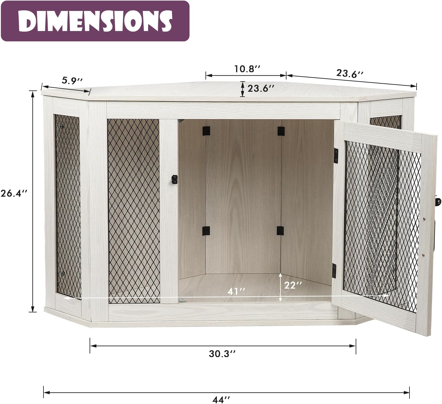 OFIKA Corner Dog Crate Furniture, Wooden Corner Dog Kennel Side End Table with Metal Mesh