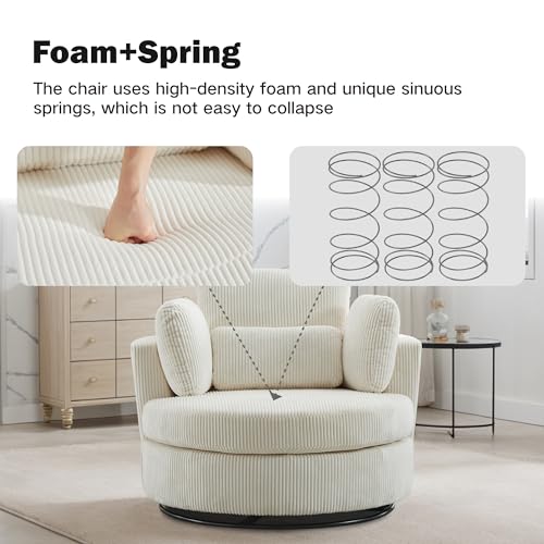 Chifee & Vingol 42.2" Oversized Swivel Accent Chair Round Barrel Chair,Chenille,Beige