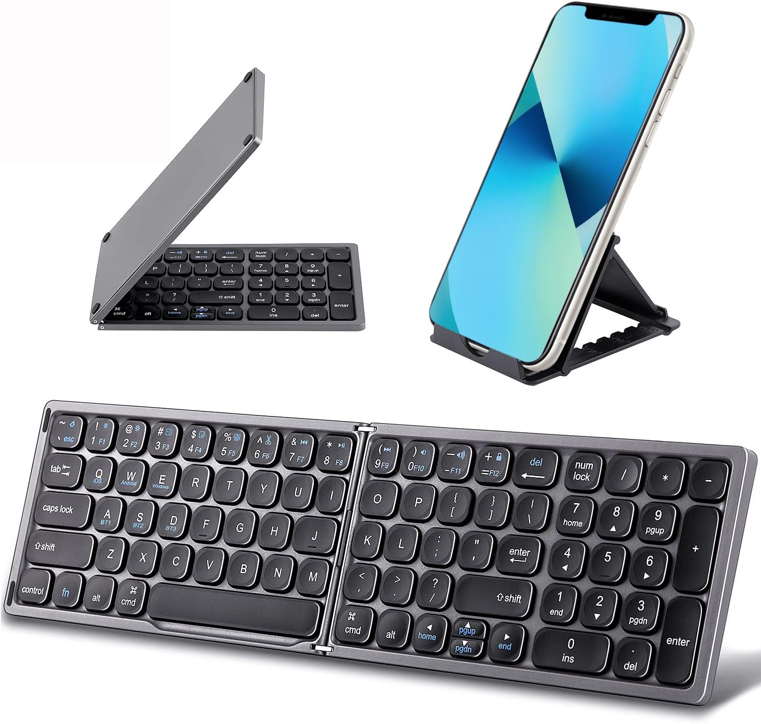 Foldable Bluetooth Keyboard with Numeric Keypad - Samsers Full Size Portable Wireless Keyboard with Holder