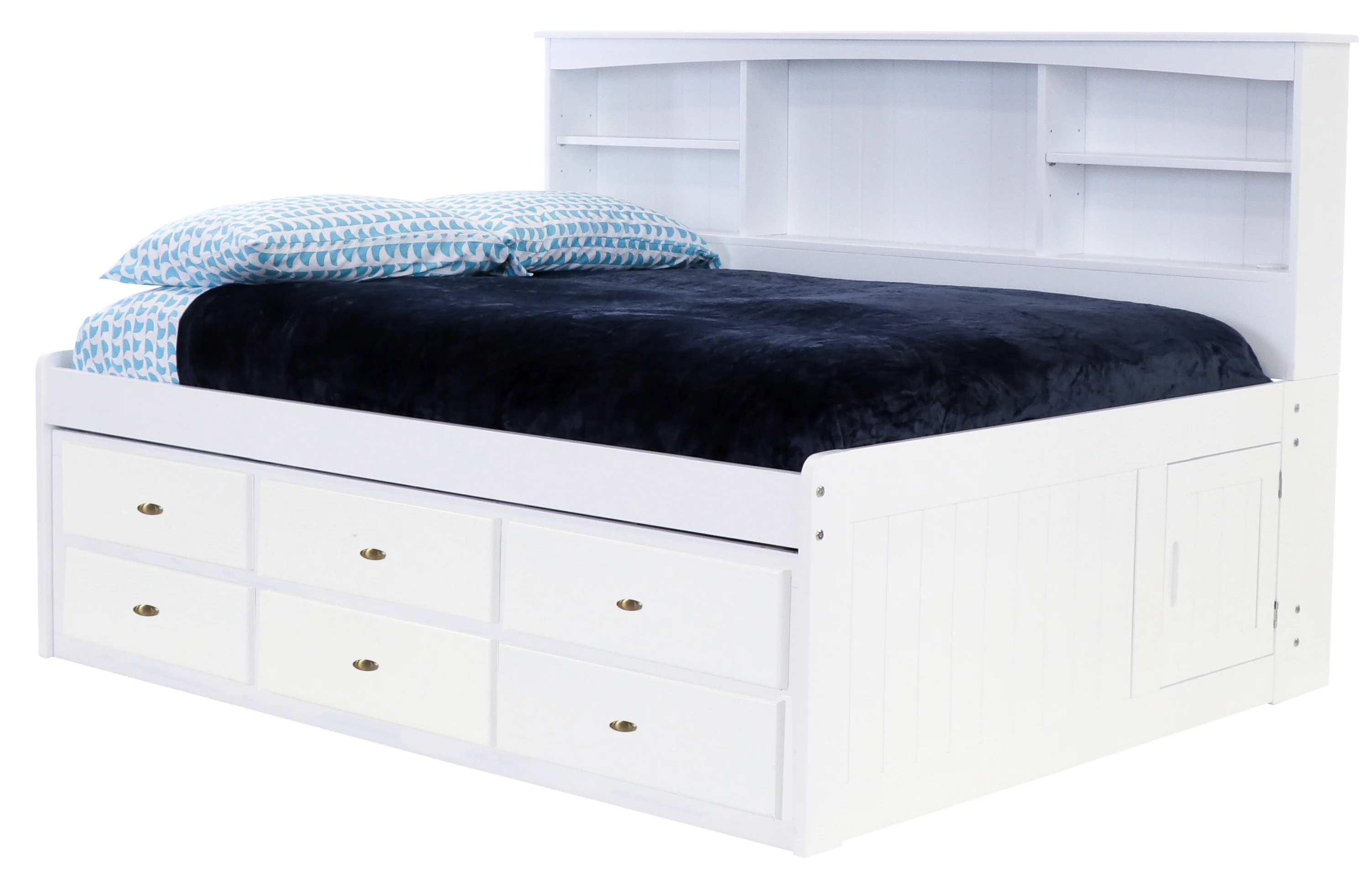 OS Home and Office Furniture, Model 80223K3-22, Solid Pine Full Bookcase Daybed with 3 Drawers and a Twin Trundle in Casual White