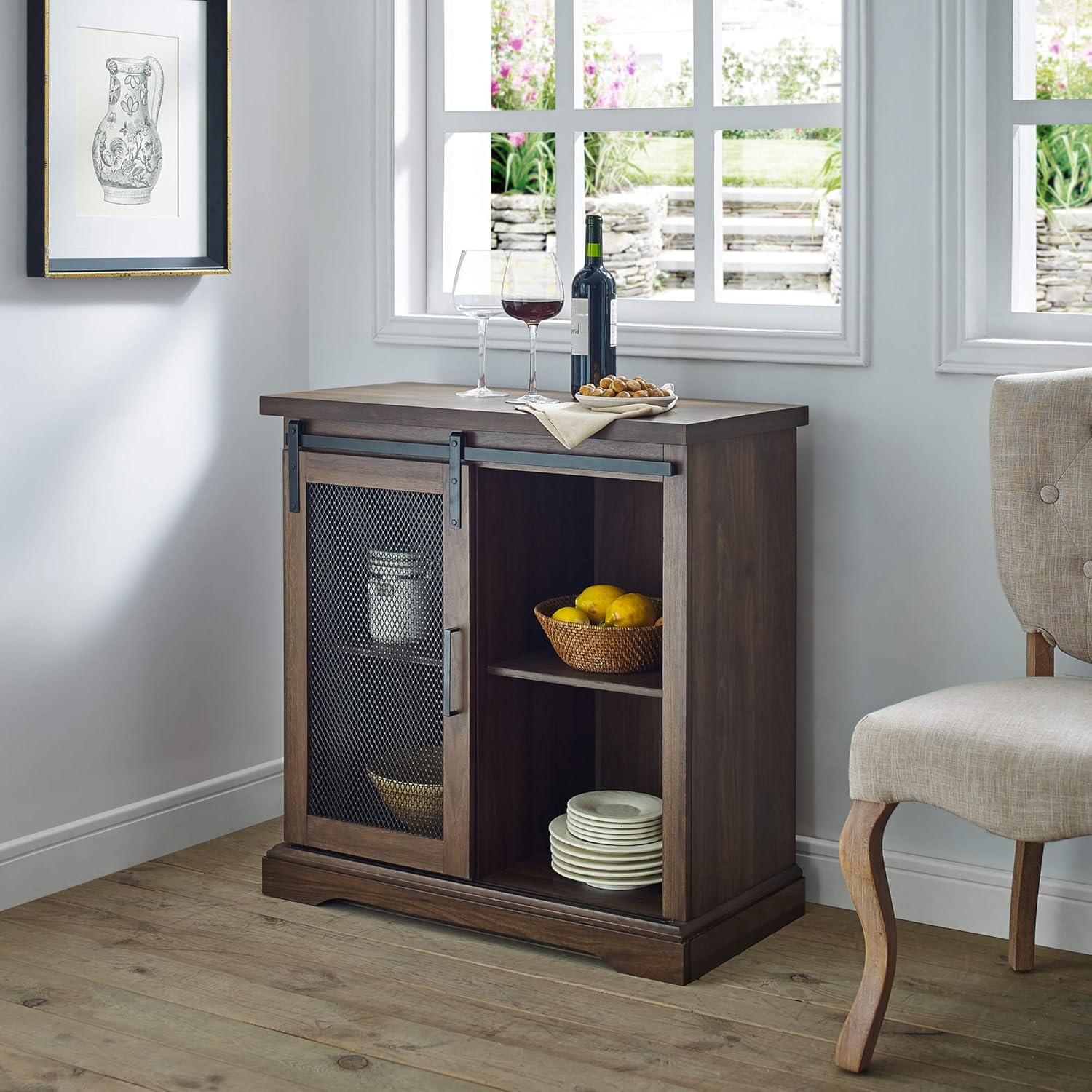 Walker Edison Beaumont Modern Farmhouse Sliding Slat Door Storage Cabinet, 32 Inch, Grey Wash