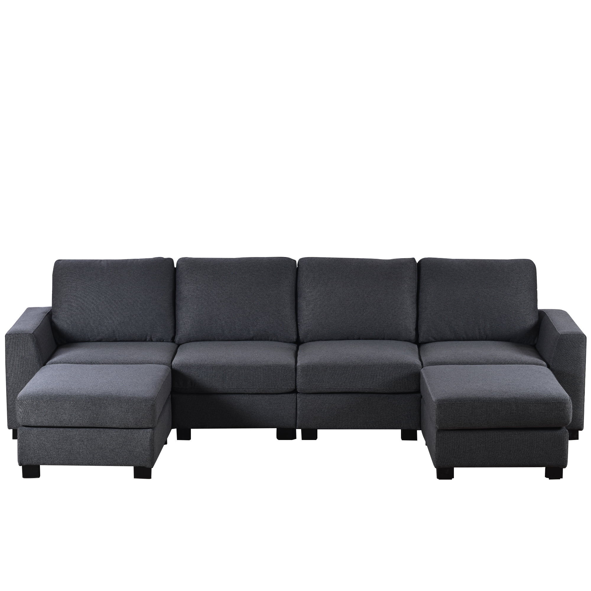 Euroco U Shaped Sofa with Removable Ottomans Sectional Sofa 6 Seater for Living Room, Gray