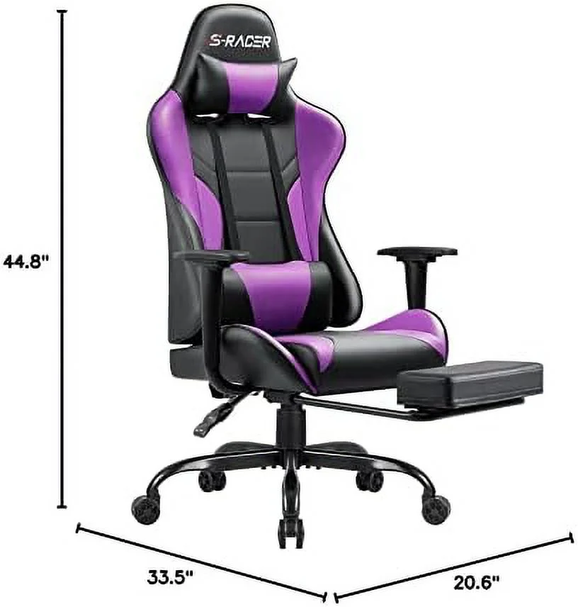 Gaming Chair Massage Computer Office Chair Ergonomic Desk Chair with Footrest Racing Executive Swivel Chair Adjustable Rolling Task Chair (Black)