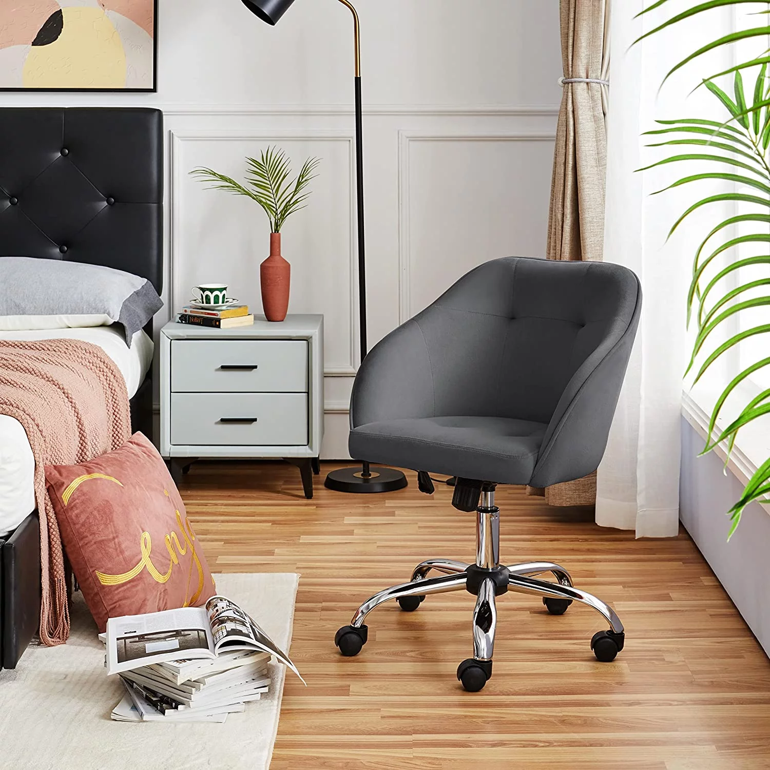 Modern Boucle Desk Chair, Makeup Vanity Chair with Adjustable Tilt Angle