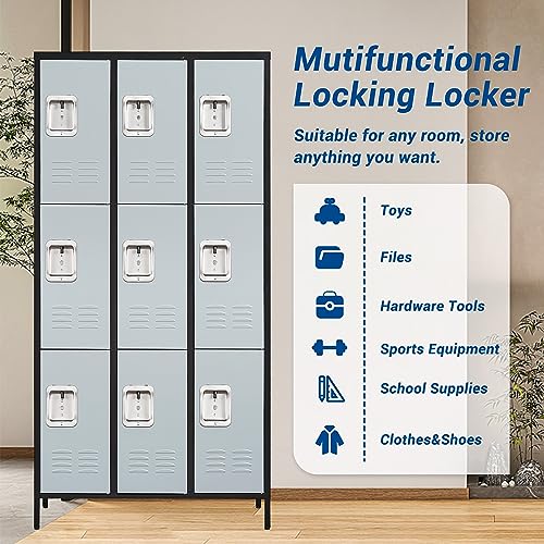 72" Metal Locker for Employees 3 Doors Blue Steel Storage Locker for Office, School, Gym - Metal Storage Cabinets for Home, Office, Gym, School