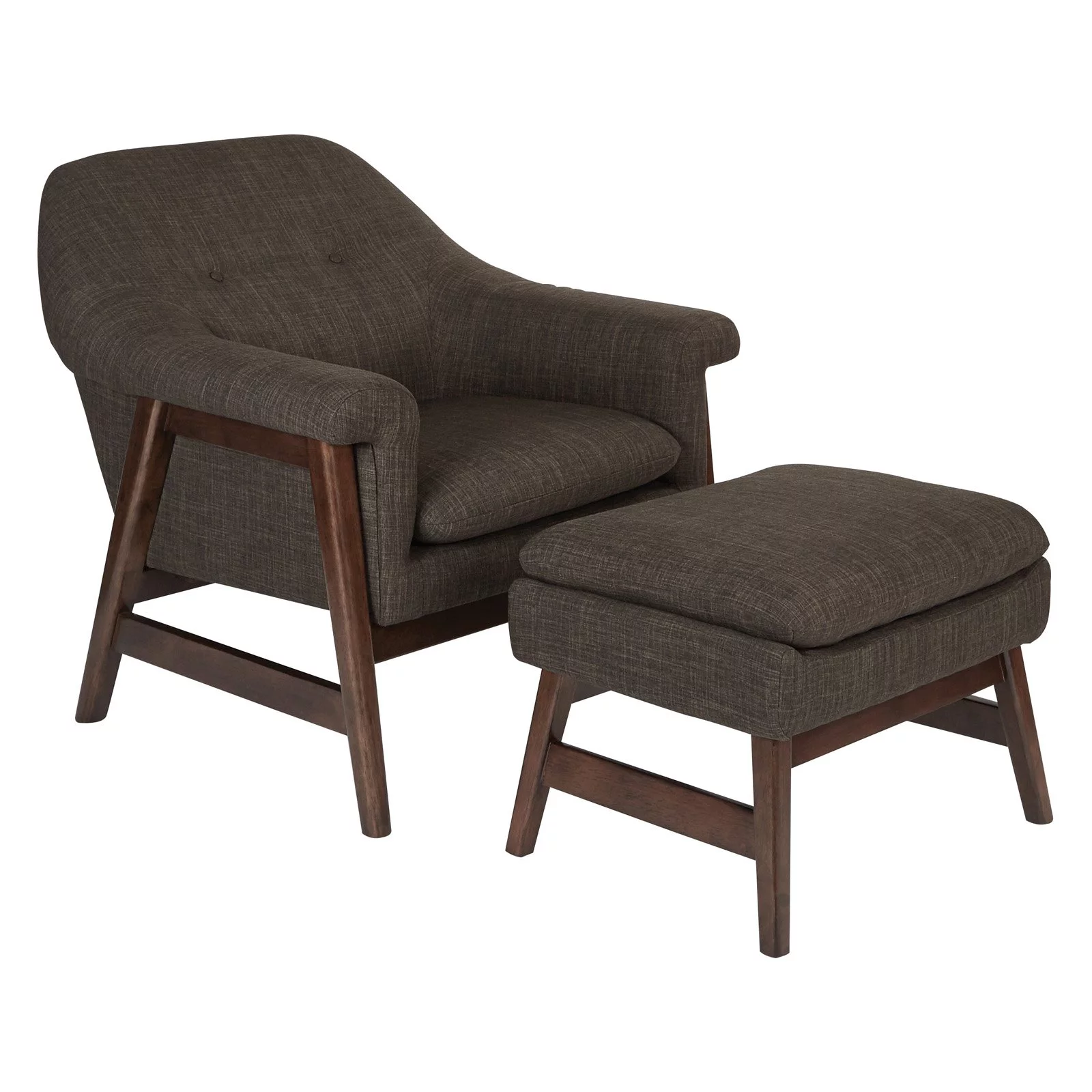 OSP Home Furnishings Flynton Chair & Ottoman in Green Fabric with Medium Espresso Frame ASM - Curated Treasures Market