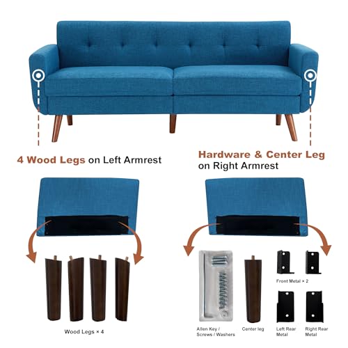 Tbfit L Shaped Couch Sofa, 80" W Mid-Century Modern Sectional Couches, 3 Seater Sofas with Wide Chaise Lounge & Two Pillows
