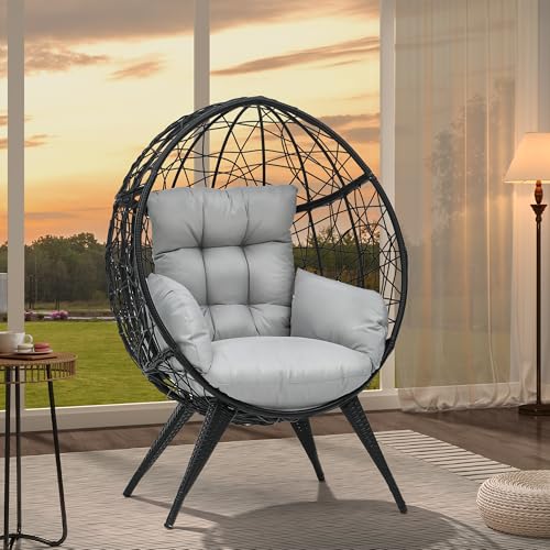 YITAHOME Large Wicker Egg Chair with Stand for Indoor and Outdoor, Cushion, and Adjustable Leveling Feet, Large Lounger for Garden, Patio, Balcony