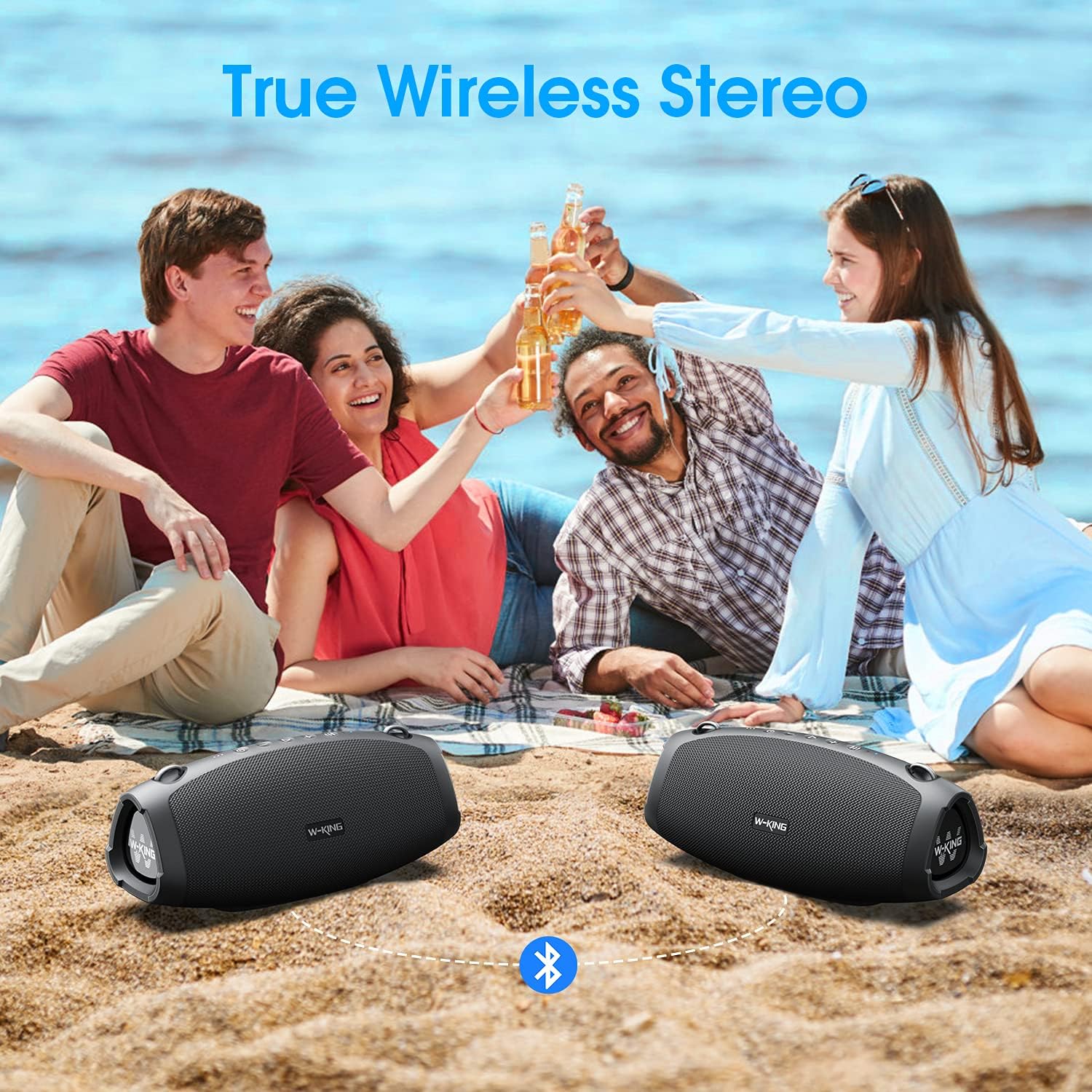Bluetooth Speaker, W-KING 70W Super Punchy Bass Portable Wireless Speaker Loud, 13200mAh Power Bank, IPX6 Waterproof Outdoor, Bluetooth 5.0