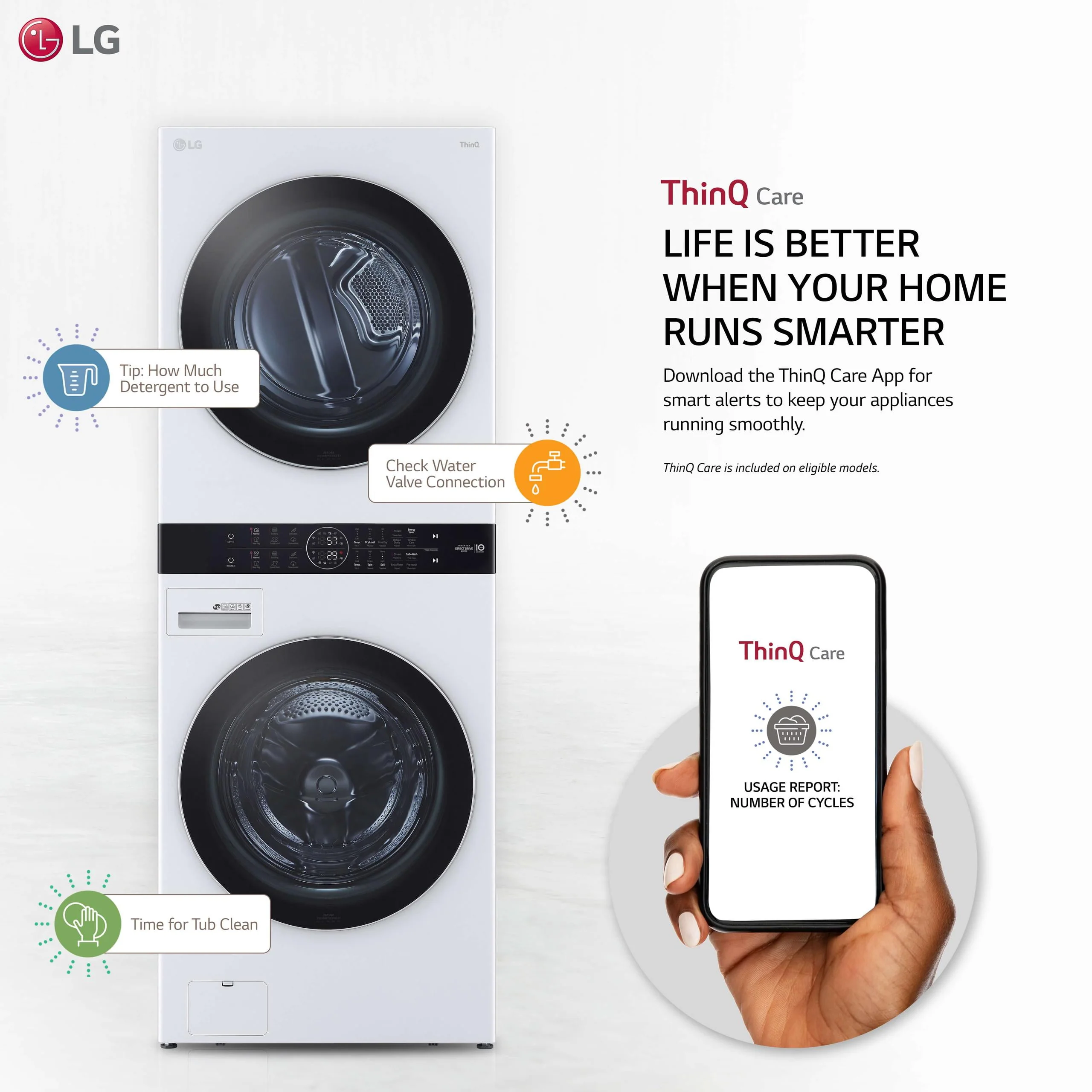 LG Single Unit Front Load WashTower™ with Center Control™ 4.5 cu. ft. Washer and 7.4 cu. ft. Gas Dryer