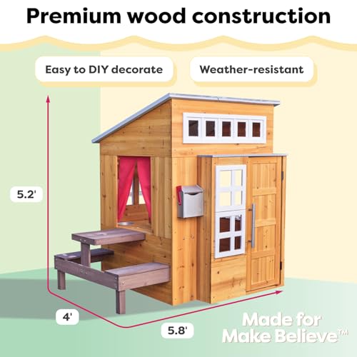 KidKraft Modern Outdoor Wooden Playhouse with Picnic Table, Mailbox and Outdoor Grill ,Gift for Ages 3+