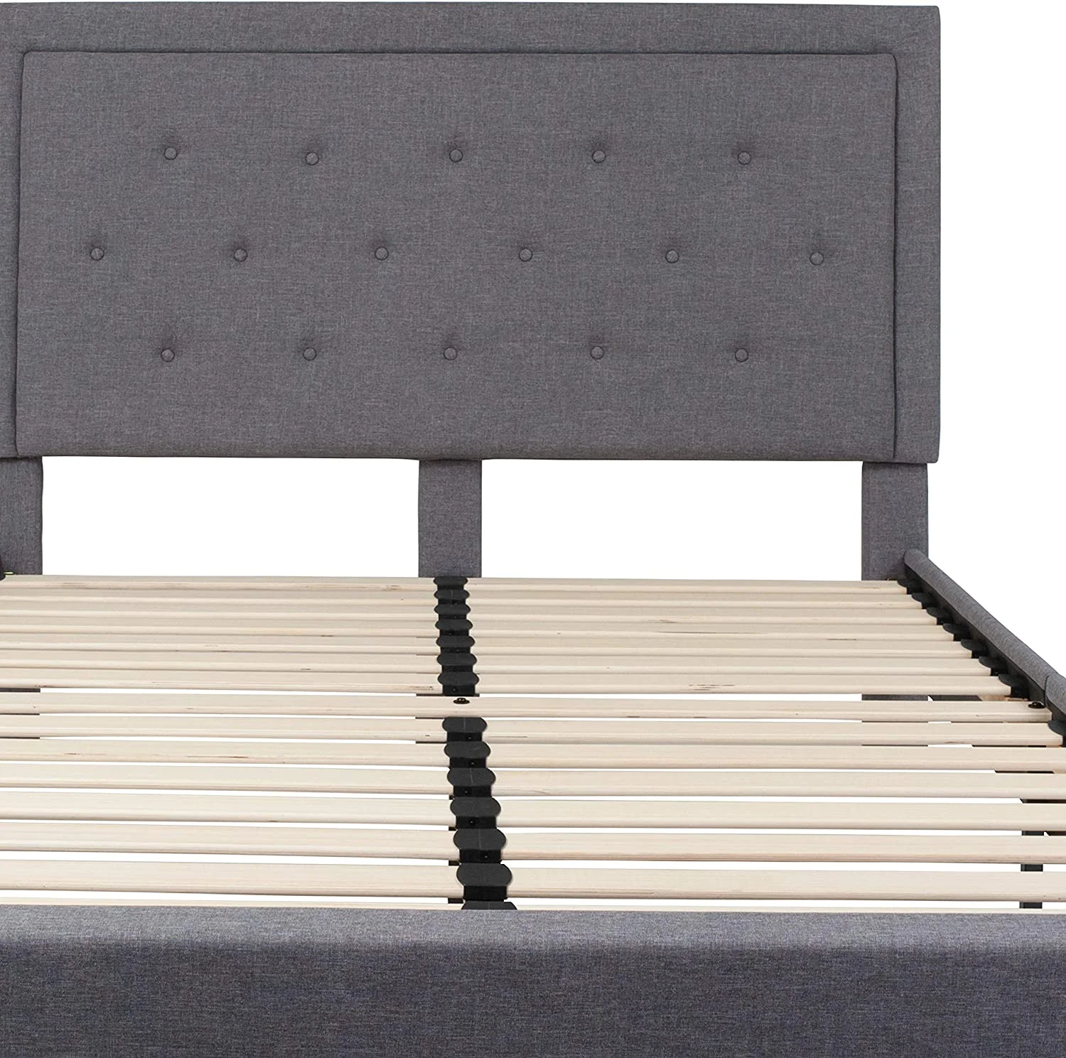 Queen Size Panel Tufted Platform Bed In Light Gray Fabric