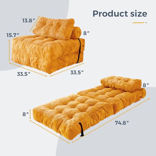 MAXYOYO Folding Sofa Bed, Convertible Sleeper Chair with Pillow Foldable Mattress with Back Support