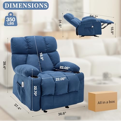 Recliner Chair with Massage and Heat, Rocker Recliner Chairs for Adults, Overstuffed Nursery Rocking Chairs for Living Room