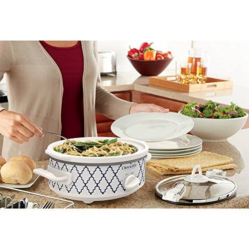 Crock-pot Casserole Crock Mini Oval Slow Cooker, 2.5-Quart, Blue White/ Trellis