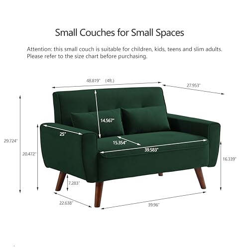 48.8" Small Loveseat Sofa, Mid Century Modern Love Seat Couch with Back Cushions and Wood Legs, 2 Seater Couches for Living Room, Bedroom