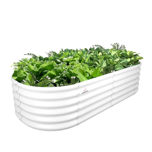 A ANLEOLIFE 8X4X1.5 ft Galvanized Raised Garden Beds Outdoor, Oval Large Metal Planter Box for Planting Vegetables Flowers Herb