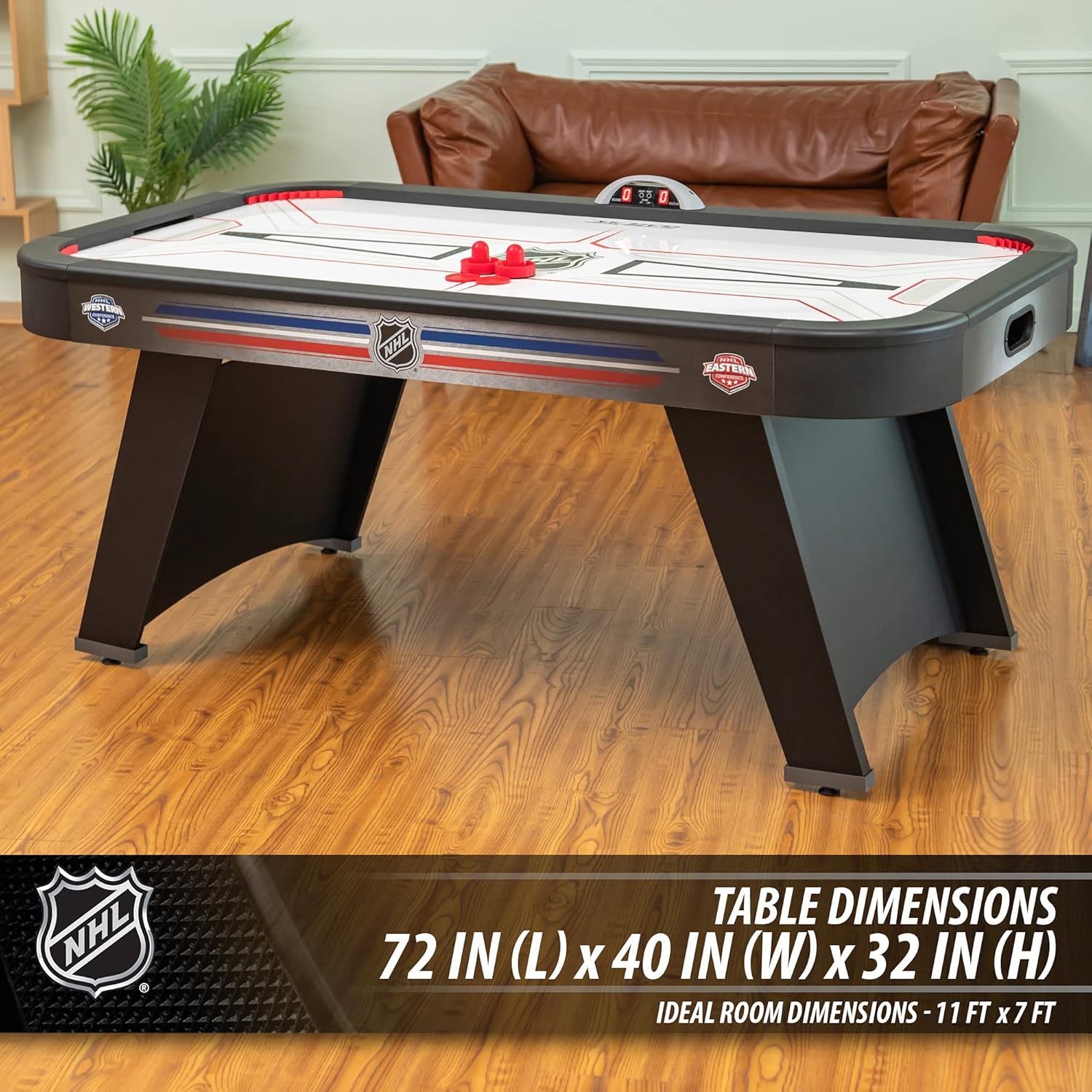 EastPoint Sports NHL 72” Air Attack Air Hockey Table with LED Scoring System – Perfect for Family Game Room, Adult rec Room, basements, Man cave