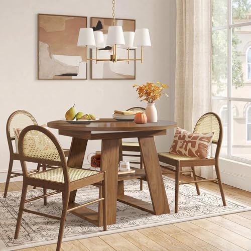 43.3in-59in Extendable Round Dining Table for 4-8,Modern Kitchen Oval Dining Table with Removable Leaves Space Saving