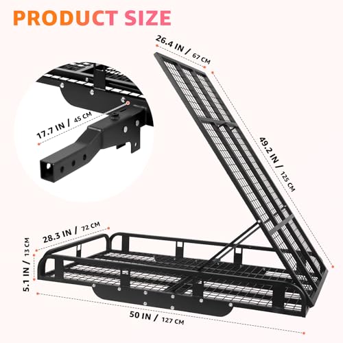 800 Lbs Hitch Cargo Carrier with Ramp, 50 X 28.3 X 5 in Trailer Hitch Cargo Carrier, Hitch Mount Cargo Carrier for SUV, Pickup, Sedan