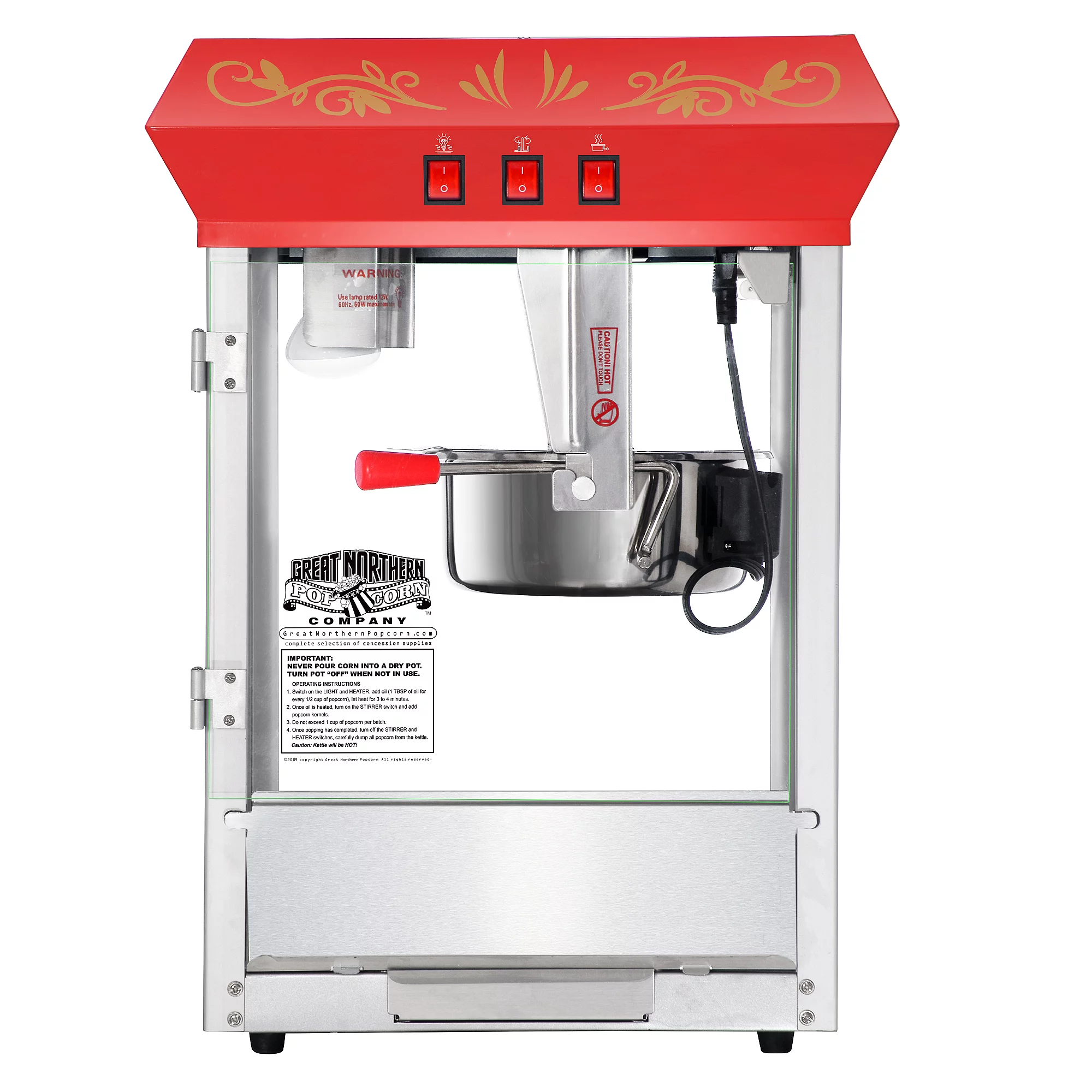 6100 Great Northern Popcorn Red Countertop Foundation Popcorn Popper Machine, 8 Ounce, 17 x 14 x 24 inches