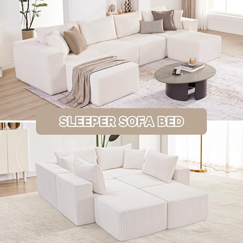 107.4" Cloud Couch Sectional, Modular Sofa with Deep Seat, Plush Corduroy L Shaped Boneless Couch, Convertible Sectional Couches for Living Room