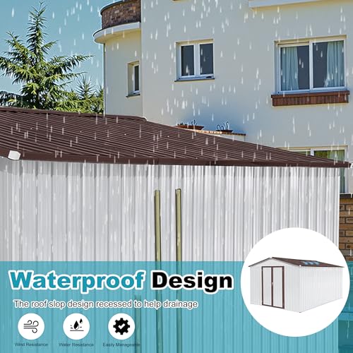 8x6 FT Outdoor Storage Shed, Metal Tool Shed with Lockable Doors, Peaked Roof & Frame Floor