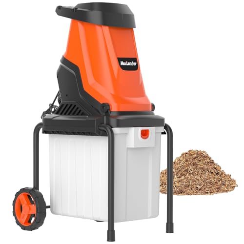 MAXLANDER 15-Amp Electric Wood Chipper, Shredder Mulcher with 50L Collecting Bin, 1.8-Inch Cutting Diameter for Mulching