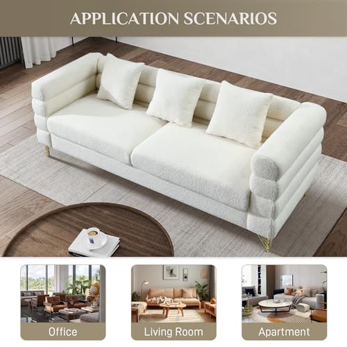 Cloud Couch for Living Room, 79" Modern Overstuffed Deep Seat Boucle Sherpa 3 Seater Sofa with 3 Pillows