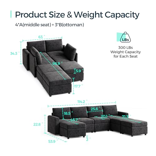 LINSY HOME Modular Sectional Sofa, Convertible U Shaped Sofa Couch with Storage, Memory Foam, Modular Sectionals with Ottomans