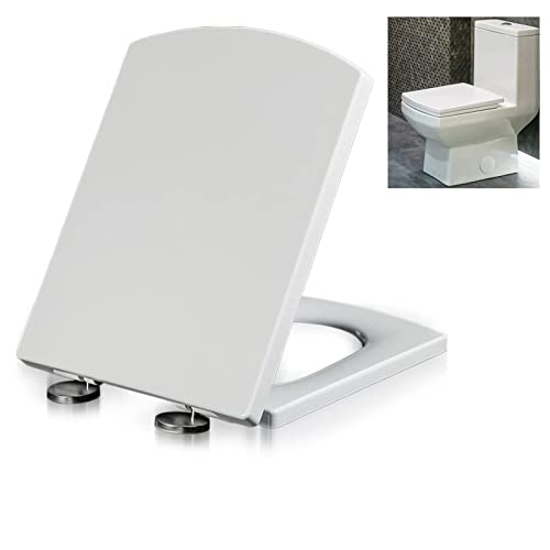 Soft Close Toilet Seat, Toilet seat, Square White, Quick Release Toilet Seat Top Fix Adjustable Hinges