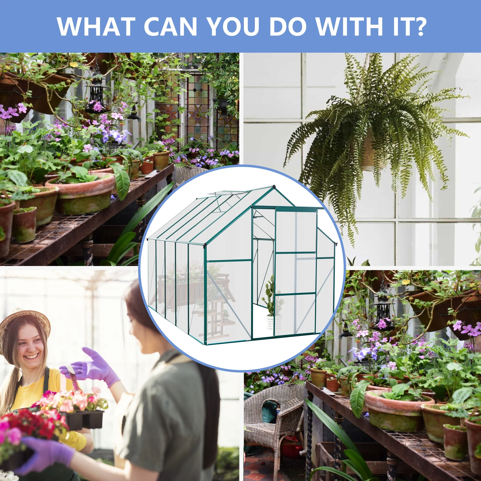 Greenhouse for Outdoors, 6' x 10' Aluminum Greenhouse with Window, Sliding Door
