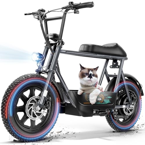 Caroma Peak 500W/800W/1200W Electric Scooter with Seat, 16 * 3" Fat Tire Ebike for All-Terrain, Max 15/25/30 Miles Ranges&20MPH